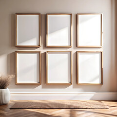 mockup featuring six empty picture frames arranged in two rows of three, all maintaining a consistent