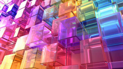 Poster - close up horizontal abstract illustration of colorful shiny transparent geometric shapes background