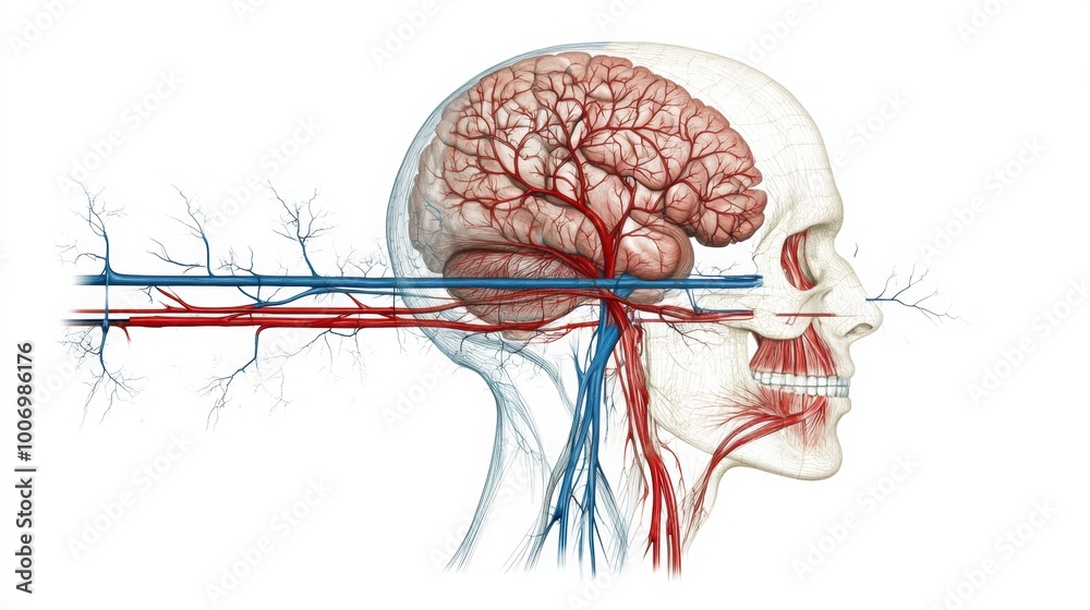 Detailed Cross Section of the Human Brain and Nervous System Structure ...