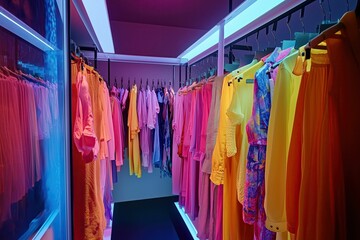 Colorful closet with bright clothes