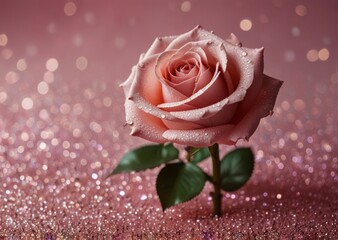 Pink rose on a pink background, A shiny flower