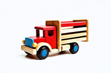 wood toy, truck isolated on a white background