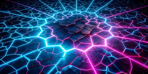Poster - neon fractured ground: abstract cyberpunk texture
