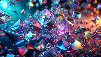 Canvas Print - prismatic crystal explosion: a vibrant, dynamic burst of iridescent, multifaceted crystal pyramids e