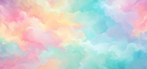 Poster - Pastel Dream: A whimsical watercolor texture in soft rainbow hues. Perfect for dreamy backgrounds, branding, and design projects.