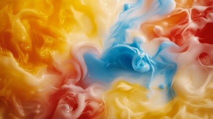 Poster - Vibrant hues of blue, yellow, and red swirl together, creating smooth wave-like patterns that exude dynamic energy while allowing for ample copy space on the left side