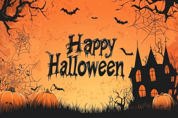Wall Mural - illustration of a Halloween background with the text 