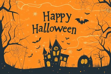 Wall Mural - illustration of a Halloween background with the text 