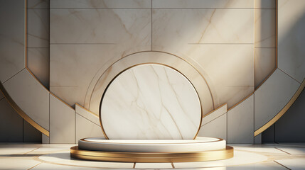 generated illustration of white marble podium 3d product display empty stage