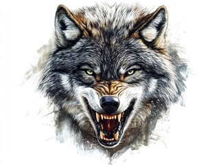 Wall Mural - wolf design, white background, angry --ar 4:3 --v 6.1 Job ID: 0e234bf0-34ee-48ad-b0d8-f186197fd852