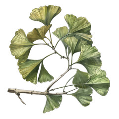 ginkgo biloba old botanical illustration, isolated on transparent background