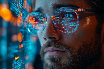 Poster - a data scientist training an ai model to recognize and classify images for a visual search engine. c