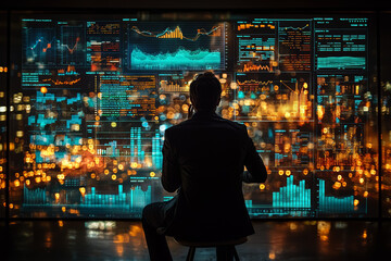 Poster - A business analyst showcasing data trends on a projector during a strategy meeting. Concept of data analysis.