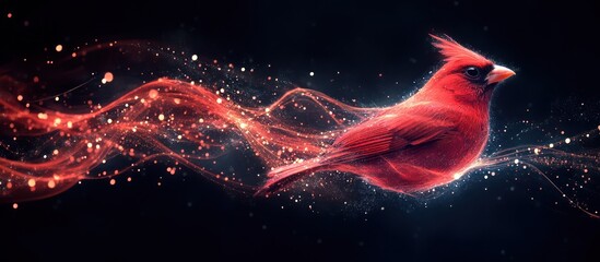 Wall Mural - A red cardinal bird with a red glow around it, in a dark background.