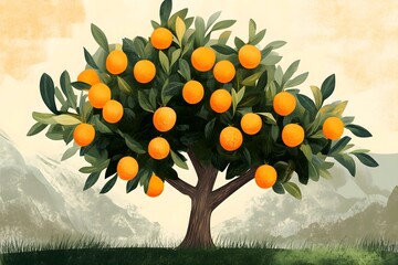 Wall Mural - A beautiful drawing of an isolated orange tree