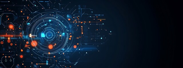 Aufkleber - Abstract digital technology background with glowing blue and orange circles and lines.