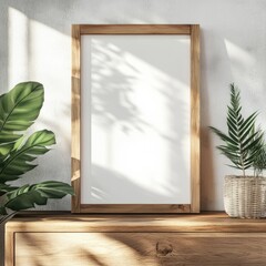 Sticker - Modern Interior Design with Wooden Frame on Bright Room Wall