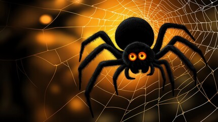 A spider is sitting in a web with orange and black colors