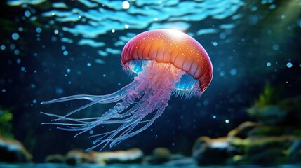 Wall Mural - Colorful Jellyfish Swimming in Ocean Depths