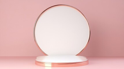 Canvas Print - Pink background with a white and gold oval podium.