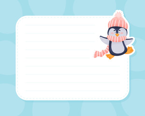Wall Mural - rectangle banner with cute penguin character vector template