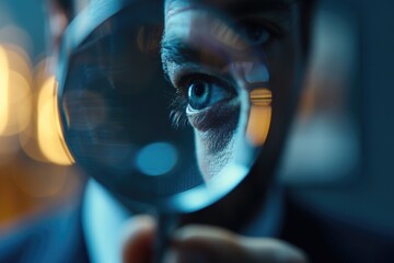 Wall Mural - a person looking closely at something using a magnifying glass, possibly for scientific or detective