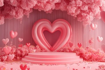 Wall Mural - Romantic Wedding Showcase: Love-themed Podium for Valentine's Day Product Display