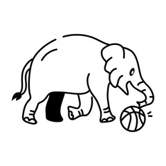 Wall Mural - Doodle style icon of elephant playing with basketball  