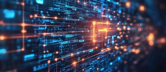 Abstract digital background with glowing lines and data.