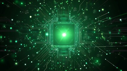 Aufkleber - A glowing green circuit board with a bright light in the center.