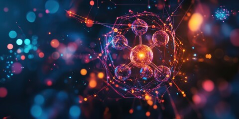 Poster - vibrant modern digital abstract 3d background with glowing spheres and dynamic light effects