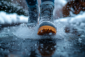 Poster - A person slipping on an icy sidewalk, caught off guard by the weather. Concept of accidents.