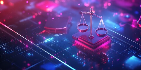 Poster - futuristic digital abstract 3d background with neon lights and geometric shapes in vibrant colors