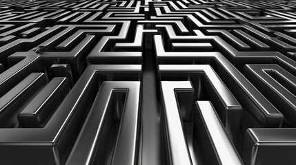 Poster - Intricate Metallic Maze in Abstract Design