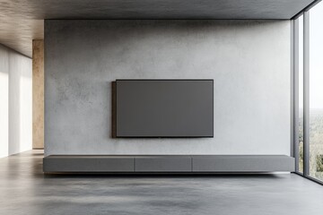 Sticker - Minimalist Living Space with Modern TV Unit and Industrial Decor