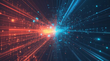 Aufkleber - Abstract digital tunnel with glowing lines and particles.