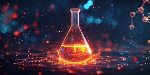 Poster - futuristic digital abstract 3d background with glowing geometric shapes and dynamic particle effects