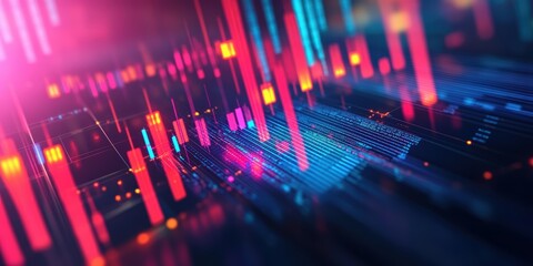 Poster - vibrant modern digital abstract 3d background with dynamic neon lights and futuristic geometric patt