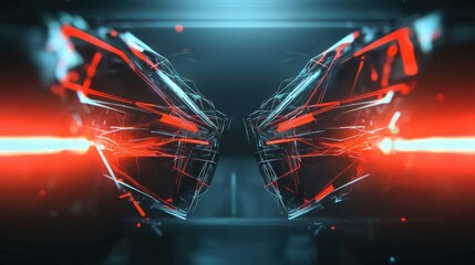 Poster - Abstract Neon Red and Blue Blade Design
