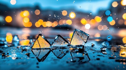 Poster - Ice Cubes on Surface with Colorful Bokeh Background