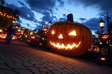 Aufkleber - Interactive 3D digital Halloween party scene, where users can explore a fully animated environment with costumed guests, glowing decorations, and spooky lighting.
