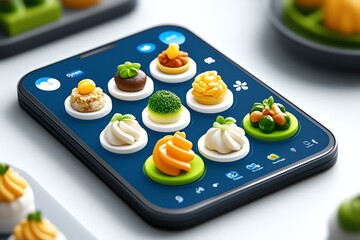 Aufkleber - Interactive 3D digital meal planning board for a blood type diet, where users can explore animated food options tailored for each blood group.