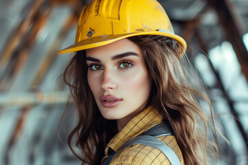 Wall Mural - Woman in a safety helmet.