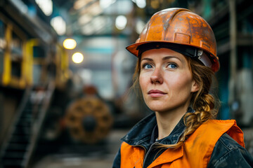 Wall Mural - Industrial woman wearing a hard hat.