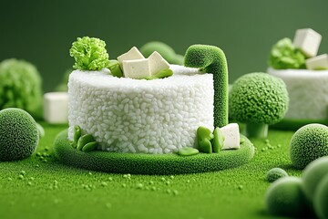 Aufkleber - Interactive 3D digital vegetarian meal, where users can create custom plates of tofu, vegetables, and rice in a lifelike, animated environment.
