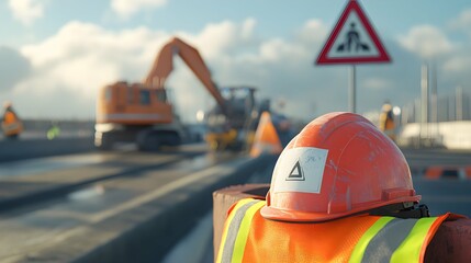 Wall Mural - Safety Helmet and Vest on Construction Site.