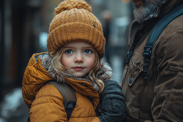 Canvas Print - A social worker gently taking a child by the hand as they leave a home, with a somber expression on their face.