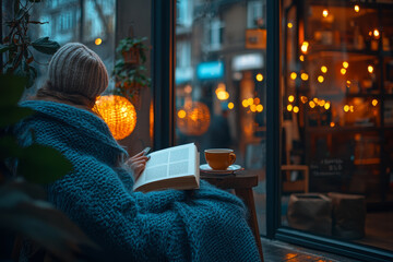 Poster - A person lounging in a comfortable chair, enjoying a casual evening with a favorite book and a cup of tea.