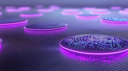 Poster - Futuristic Neon Circles on Abstract Surface
