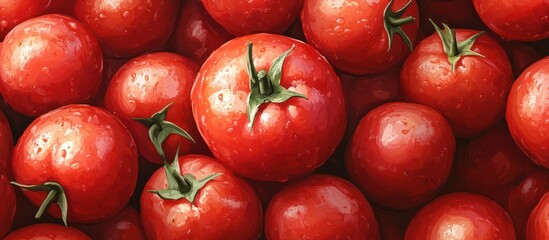 Canvas Print - Close-up shot of red, ripe tomatoes with green stems.